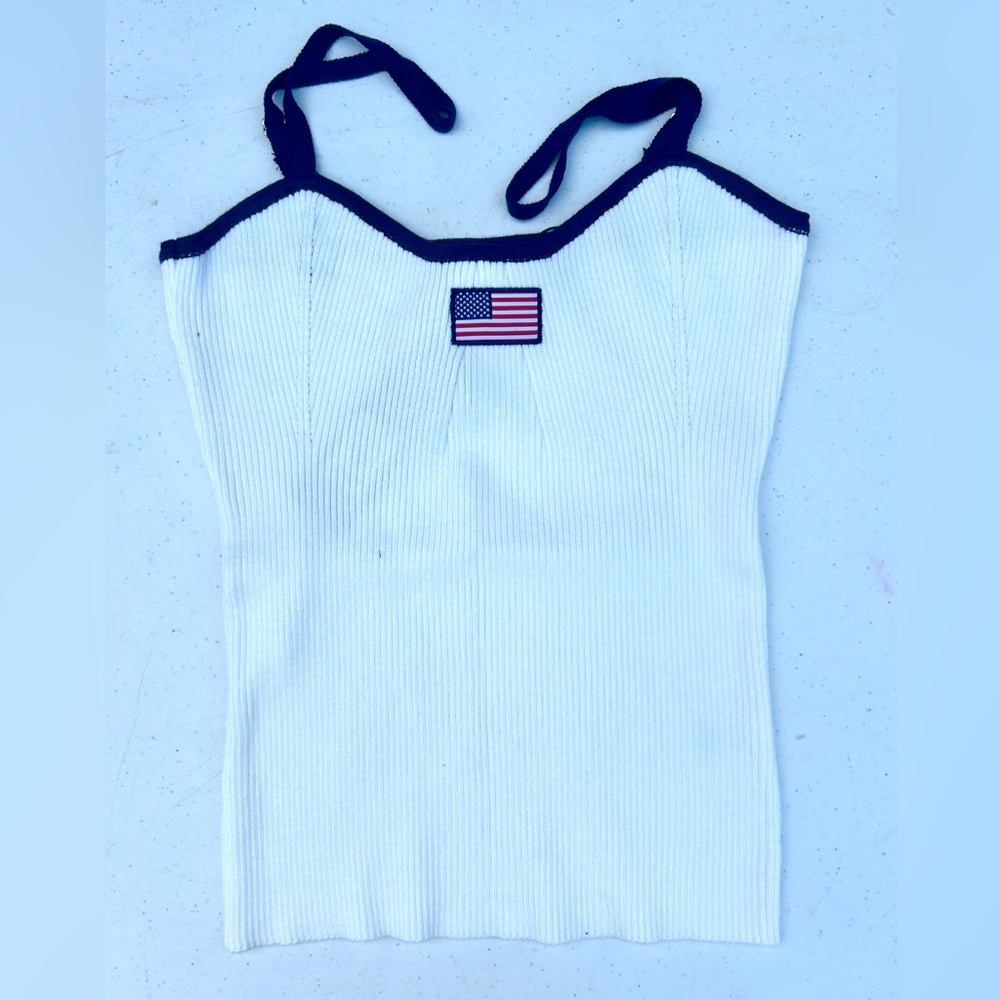 Fashion Nova White Camisole with Black Trim and Flag Detail